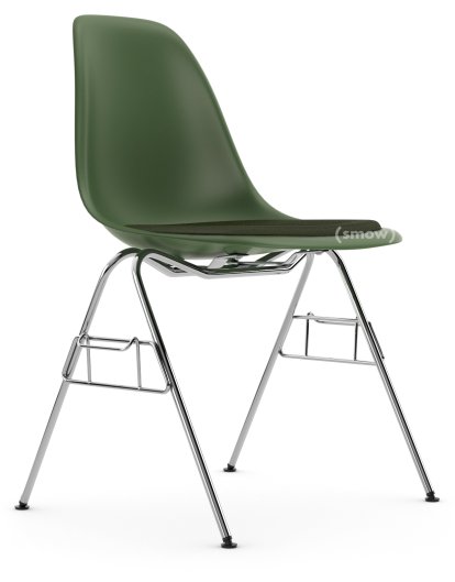 Eames Plastic Side Chair DSS / DSS-N, Forest, Mit Sitzpolster, Nero / forest, Mit Reihenverbindung (DSS)