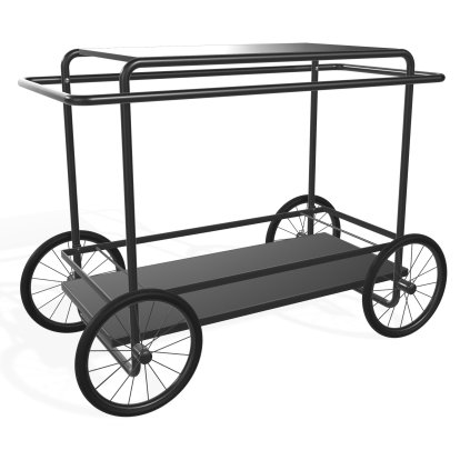 M4R Servierwagen, Schwarz lackiert / schwarz, Mit Flaschenhalter