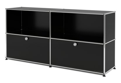 USM Haller Sideboard L, individualisierbar, Graphitschwarz RAL 9011, Offen, Mit 2 Klappen