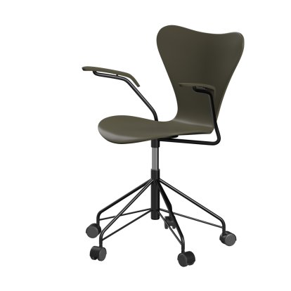 Serie 7 Drehstuhl 3117 / 3217 New Colours, Mit Armlehnen, Lack, Olive green, Black