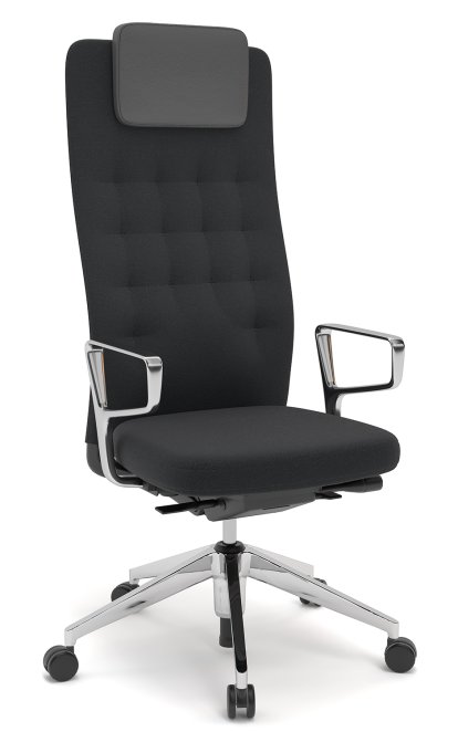 ID Trim L, FlowMotion mit Sitztiefenverstellung, Mit Ringarmlehnen Aluminium poliert, Basic dark, Stoff Plano nero, Hart für Teppichboden