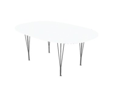 Superellipse Tisch, 180 x 120 cm, Laminat weiß mit Alukante