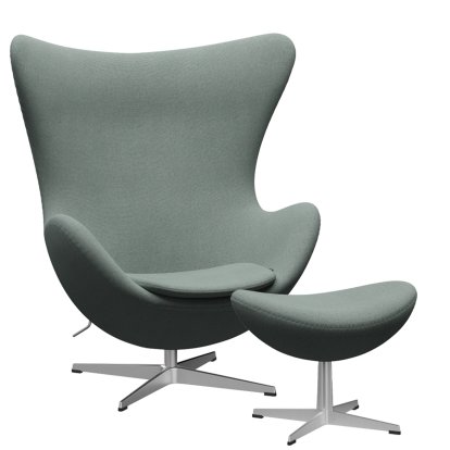 Egg Chair, Re-wool, 868 - Light aqua / natural, Satingebürstetes Aluminium, Mit Fußhocker
