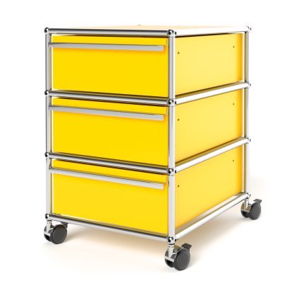 USM Haller Rollcontainer mit 3 Schubladen Typ 1 (mit Gegengewicht), Kein Schloss, Goldgelb RAL 1004