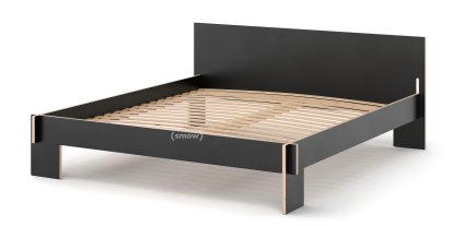 Siebenschläfer Bett, 180 x 200 cm, Mit Kopfteil, Schwarz, Mit Roll-Lattenrost
