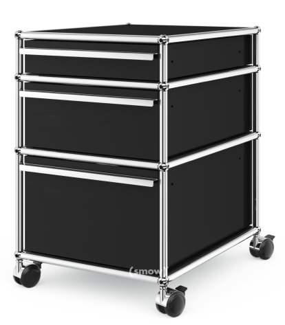 USM Haller Rollcontainer mit 3 Schubladen Typ 2 (mit Gegengewicht), Kein Schloss, Graphitschwarz RAL 9011