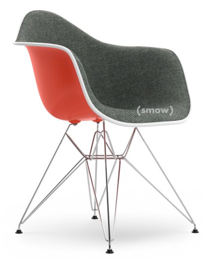 Eames Plastic Armchair DAR, Rot (poppy red), Mit Vollpolsterung, Nero / elfenbein, Standardhöhe - 43 cm, Verchromt