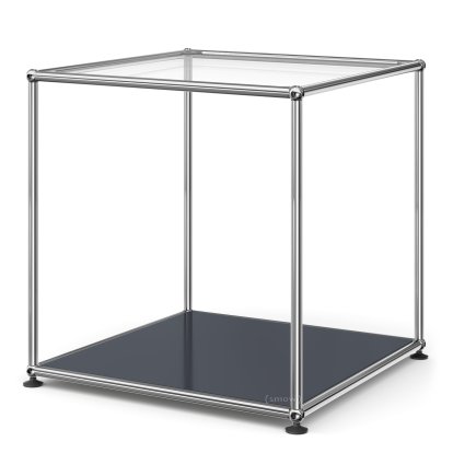 USM Haller Hoher Beistelltisch 50, Oben Glas, unten Metall, Anthrazitgrau RAL 7016