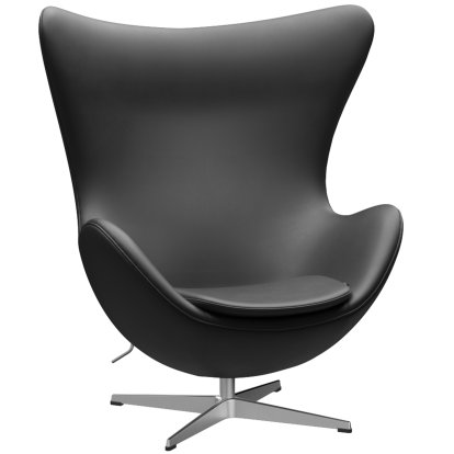 Egg Chair, Leder Essential, Black, Satingebürstetes Aluminium, Ohne Fußhocker