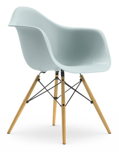 Eames Plastic Armchair DAW, Eisgrau, Ohne Polsterung, Ohne Polsterung, Standardhöhe - 43 cm, Esche honigfarben