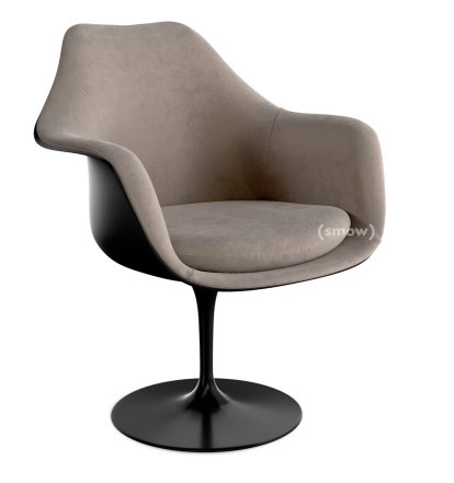 Saarinen Tulip Armlehnstuhl, nicht drehbar, gepolsterte Innenschale und Sitzkissen, schwarz, Beige (Eva 177)