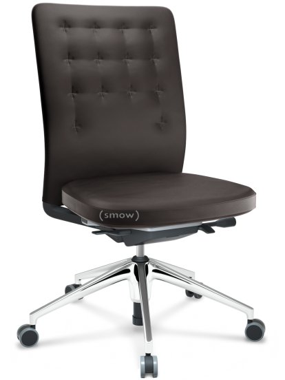 ID Trim, Ohne Lumbalstütze, FlowMotion-ohne Vorwärtsneigung, ohne Sitztiefenverstellung, Ohne Armlehnen, 5-Stern Untergestell, Aluminium poliert, Sitz und Rücken Leder, Chocolate, Weich für harte Böden