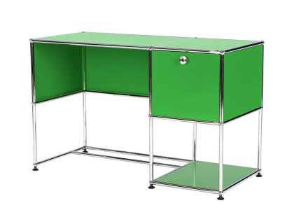 USM Haller Home Office Schreibtisch, USM grün, Mit Kabeldurchlass, unten links