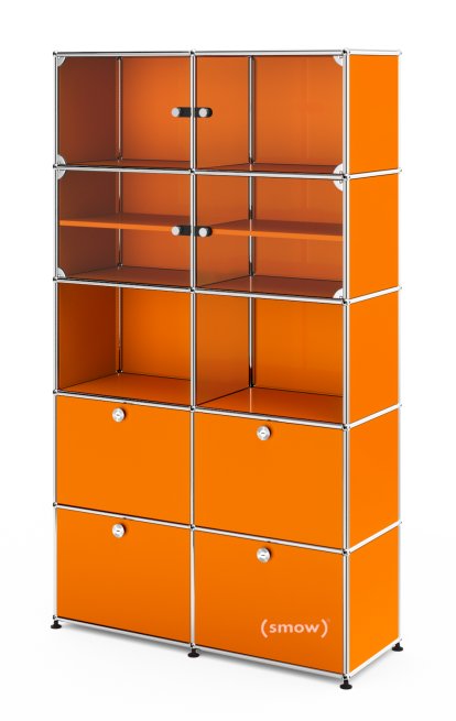 USM Haller Vitrinenschrank, Doppelt (H 179 x B 103 x T 38 cm), Reinorange RAL 2004, Kein Schloss