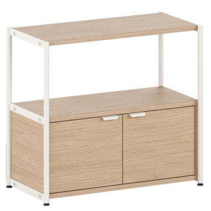 Unit Highboard Holz, 1 x Doppeltür, Eiche / Creme weiß
