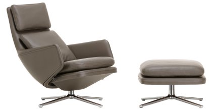 Grand Relax Loungesessel, Mit Ottoman, Leder Premium F, umbragrau, Poliert, 41,5 cm