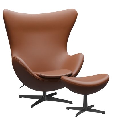 Egg Chair, Leder Essential, Walnut, Black, Mit Fußhocker