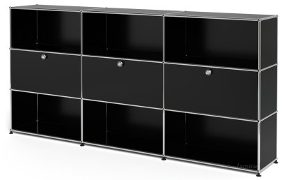 USM Haller Highboard XL, individualisierbar, Graphitschwarz RAL 9011, Offen, Mit 3 Klappen, Offen