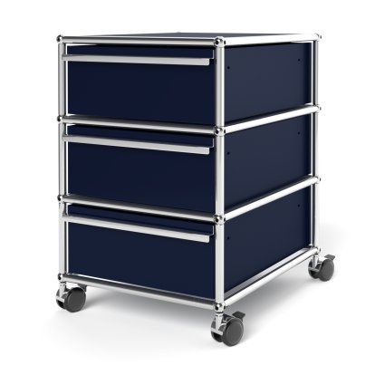 USM Haller Rollcontainer mit 3 Schubladen Typ 1 (mit Gegengewicht), Kein Schloss, Stahlblau RAL 5011
