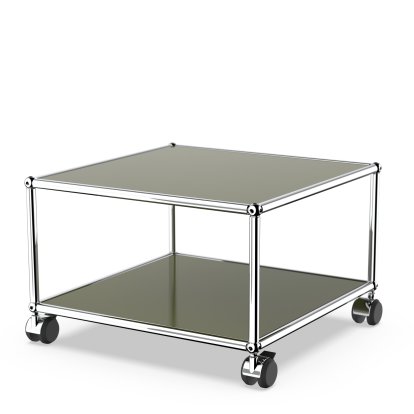 USM Haller Beistelltisch mit Rollen, Olivgrün RAL 6003, Hart für Teppichboden