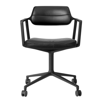 Swivel 453 Drehstuhl auf Rollen, Leder schwarz, Schwarz pulverbeschichtet