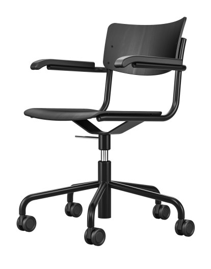 S 43 DR/FDR Atelier Drehstuhl, Buche gebeizt schwarz, Tiefschwarz (RAL 9005), mit Armlehnen