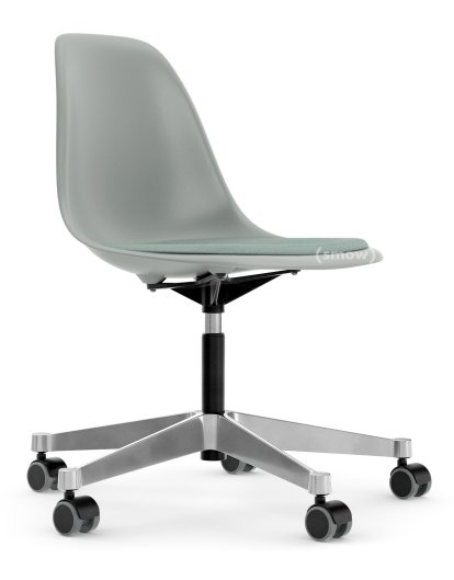 Eames Plastic Side Chair PSCC, Hellgrau, Mit Sitzpolster, Eisblau / elfenbein