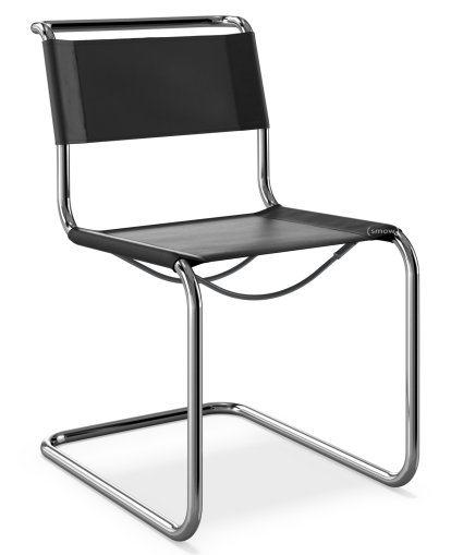 S 33 / S 34 Freischwinger, ohne Armlehnen, Kernleder, schwarz, Kunststoffgleiter schwarz mit Filz