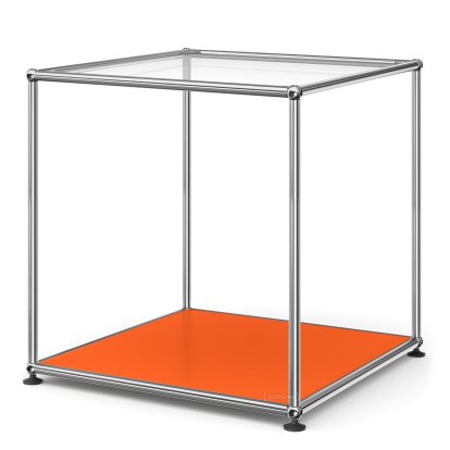 USM Haller Hoher Beistelltisch 50, Oben Glas, unten Metall, Reinorange RAL 2004