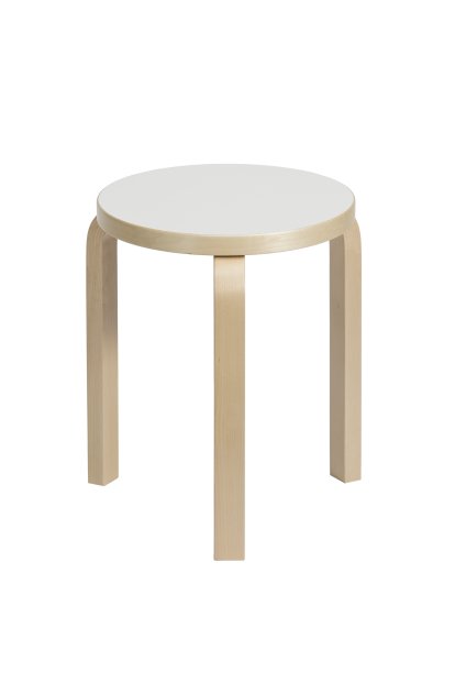 Hocker 60, Sitz Laminat weiß, Beine Birke klar lackiert