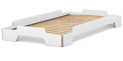 Rolf Heide Stapelliege, 100 x 200, CPL weiß, Kanten geölt und gewachst, Rollbar