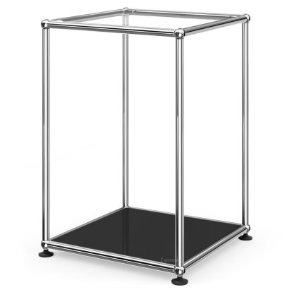 USM Haller Hoher Beistelltisch 35, Oben Glas, unten Metall, Graphitschwarz RAL 9011