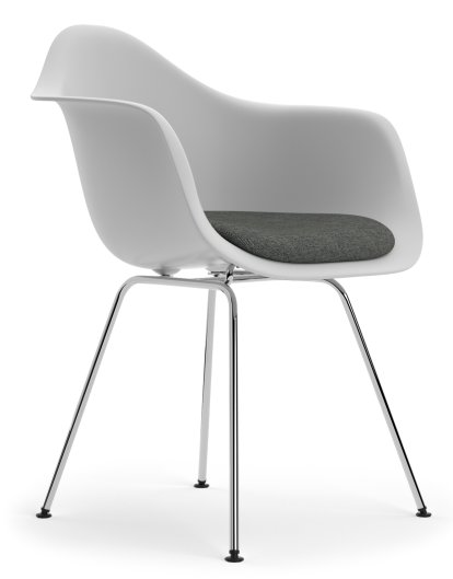 Eames Plastic Armchair DAX, Cotton white, Mit Sitzpolster, Nero / elfenbein, Standardhöhe - 43 cm, Verchromt