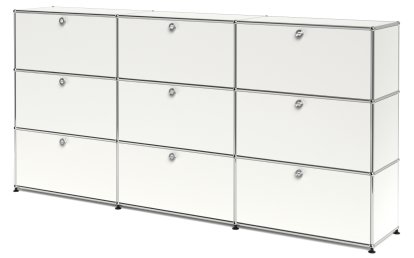 USM Haller Highboard XL, individualisierbar, Reinweiß RAL 9010, Mit 3 Klappen, Mit 3 Klappen, Mit 3 Klappen