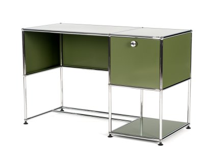 USM Haller Home Office Schreibtisch, Olivgrün RAL 6003, Ohne Kabeldurchlass