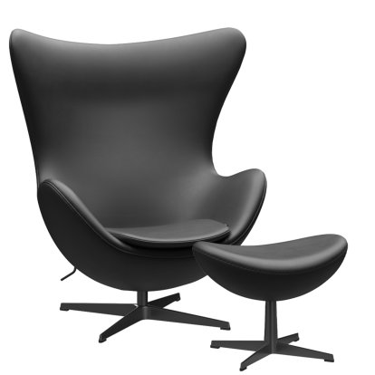 Egg Chair, Leder Essential, Black, Black, Mit Fußhocker