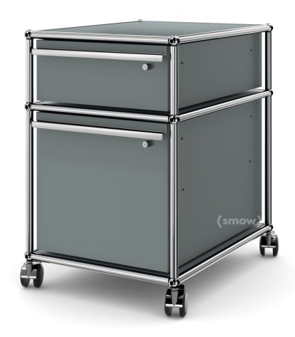 USM Haller Rollcontainer mit Hängeregistratur, Alle Fächer mit Schloss, Mittelgrau RAL 7005