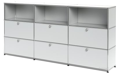 USM Haller Highboard XL, individualisierbar, USM mattsilber, Offen, Mit 3 Klappen, Mit 3 Klappen