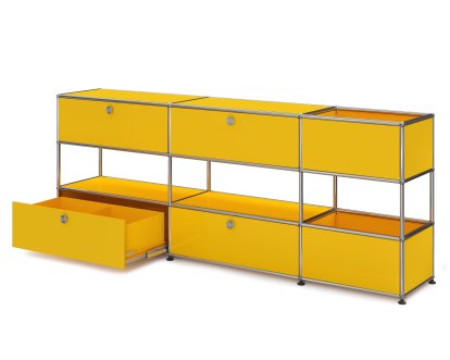 USM Haller Kinder Sideboard L mit Aufbewahrungsboxen, Einfarbig, Goldgelb RAL 1004, Mit Auszügen (inkl. Einlegerahmen)