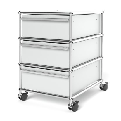 USM Haller Rollcontainer mit 3 Schubladen Typ 1 (mit Gegengewicht), Kein Schloss, USM mattsilber