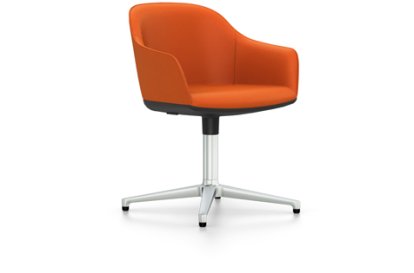 Softshell Armchair auf Viersternfuß, Aluminium poliert, Plano, orange, Gleiter für Teppichboden