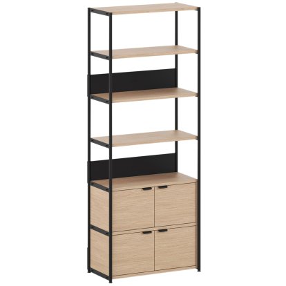 Unit Regal Holz, 215 cm , 2 x Doppeltür, Eiche / Graphitschwarz