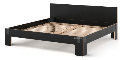 Tagedieb Bett, 200 x 200 cm, Mit Kopfteil, FU (Sperrholz, Birke) schwarz, Anthrazitgrau, Mit Roll-Lattenrost