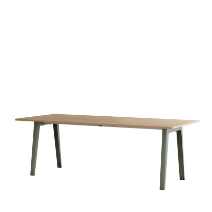 New Modern Esstisch rechteckig, Metall/Holz, 220 x 95 cm, Eichenfurnier, Eukalyptusgrau