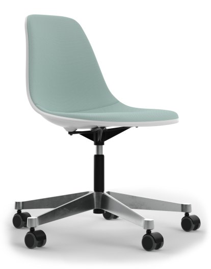 Eames Plastic Side Chair PSCC, Cotton white, Mit Vollpolsterung, Dunkelblau / elfenbein