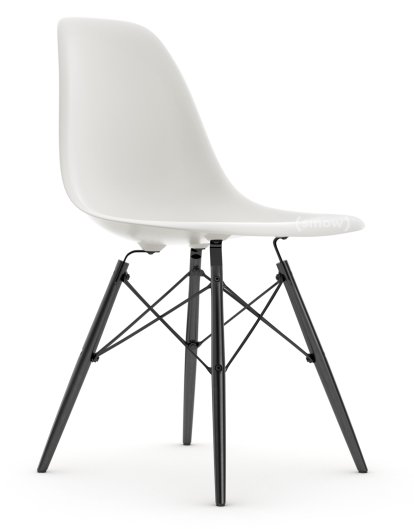 Eames Plastic Side Chair DSW, Weiß non-RE, Ohne Polsterung, Ohne Polsterung, Standardhöhe - 43 cm, Ahorn schwarz