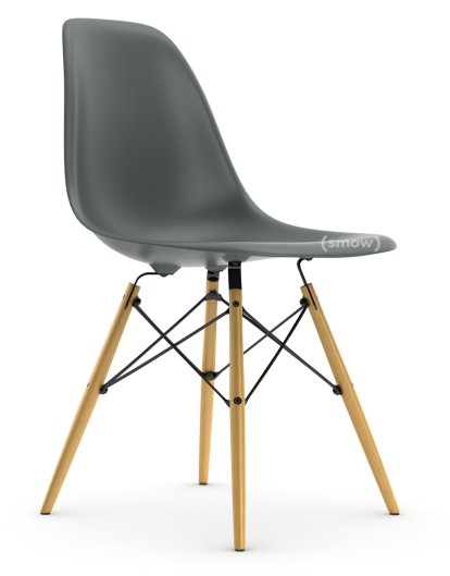 Eames Plastic Side Chair DSW, Granitgrau, Ohne Polsterung, Ohne Polsterung, Standardhöhe - 43 cm, Esche honigfarben