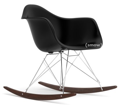 Eames Plastic Armchair RAR, Tiefschwarz, Verchromt, Ahorn dunkel