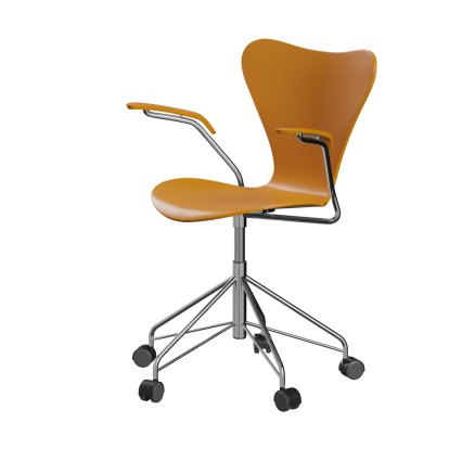 Serie 7 Drehstuhl 3117 / 3217 New Colours, Mit Armlehnen, Lack, Burnt yellow, Chrome