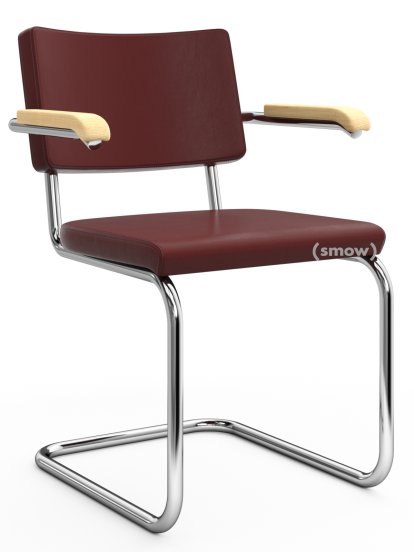 S 64 PV Pure Materials Freischwinger, Nappaleder bordeaux, Esche, Verchromt, Kunststoffgleiter schwarz mit Filz